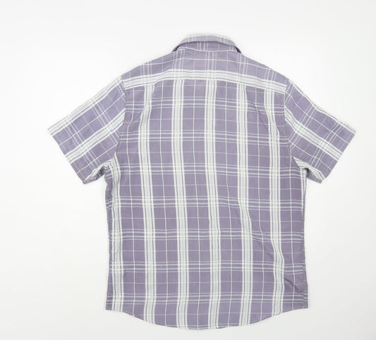 Atlantic Bay Mens Purple Plaid Polyester Button-Up Size M Collared Button