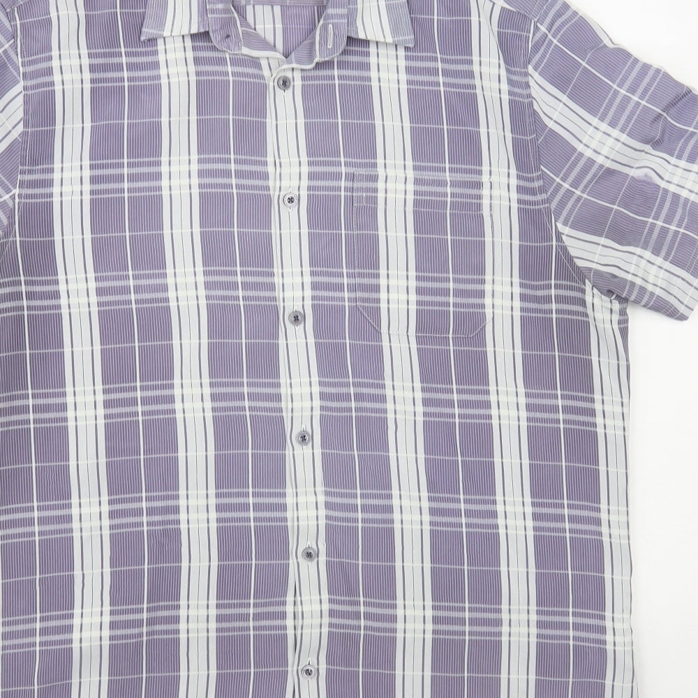 Atlantic Bay Mens Purple Plaid Polyester Button-Up Size M Collared Button