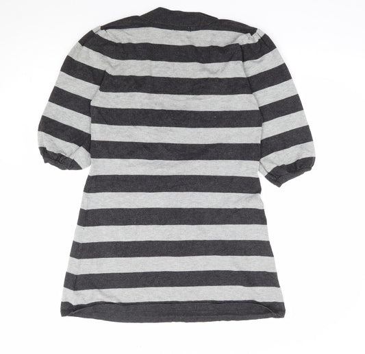 F&F Womens Grey Square Neck Striped Viscose Tunic Jumper Size 10