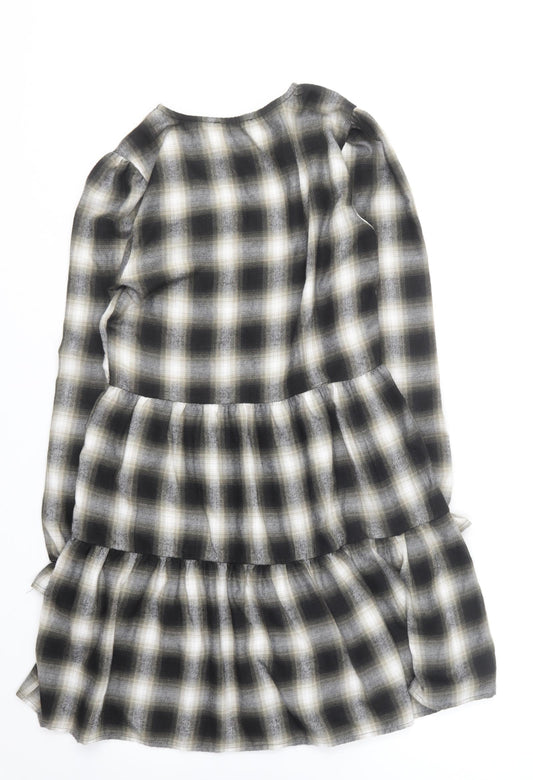 Primark Womens Multicoloured Plaid Polyester Skater Dress Size 8 V-Neck