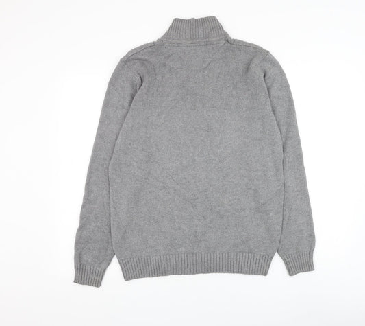 BHS Mens Grey Mock Neck Cotton Henley Jumper Size S