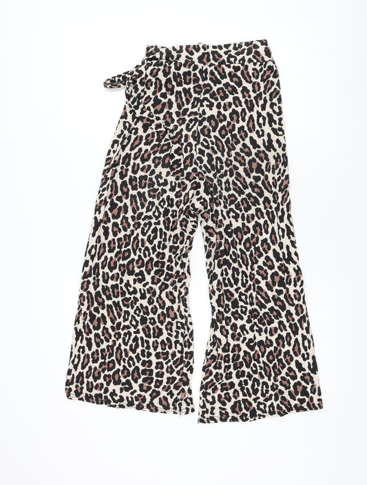 I SAW IT FIRST Womens Beige Animal Print Viscose Cropped Trousers Size 6 L20 in Regular