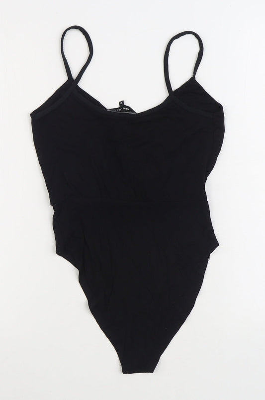 New Look Womens Black Polyester Bodysuit One-Piece Size 10 Button