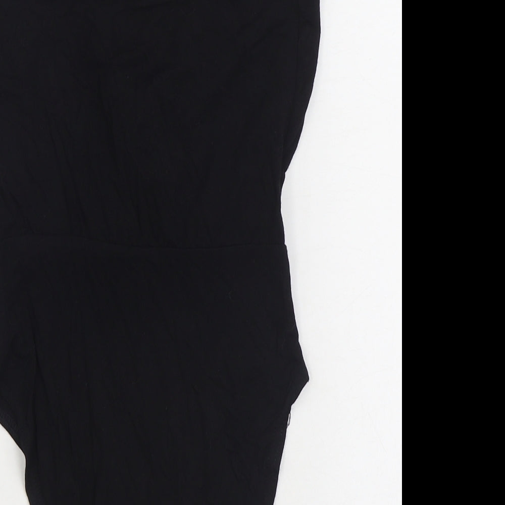 New Look Womens Black Polyester Bodysuit One-Piece Size 10 Button