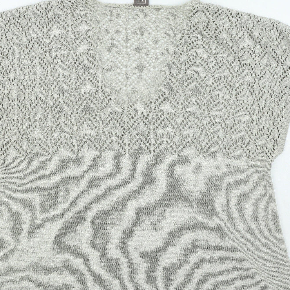 TU Womens Brown V-Neck Acrylic Cardigan Jumper Size 14