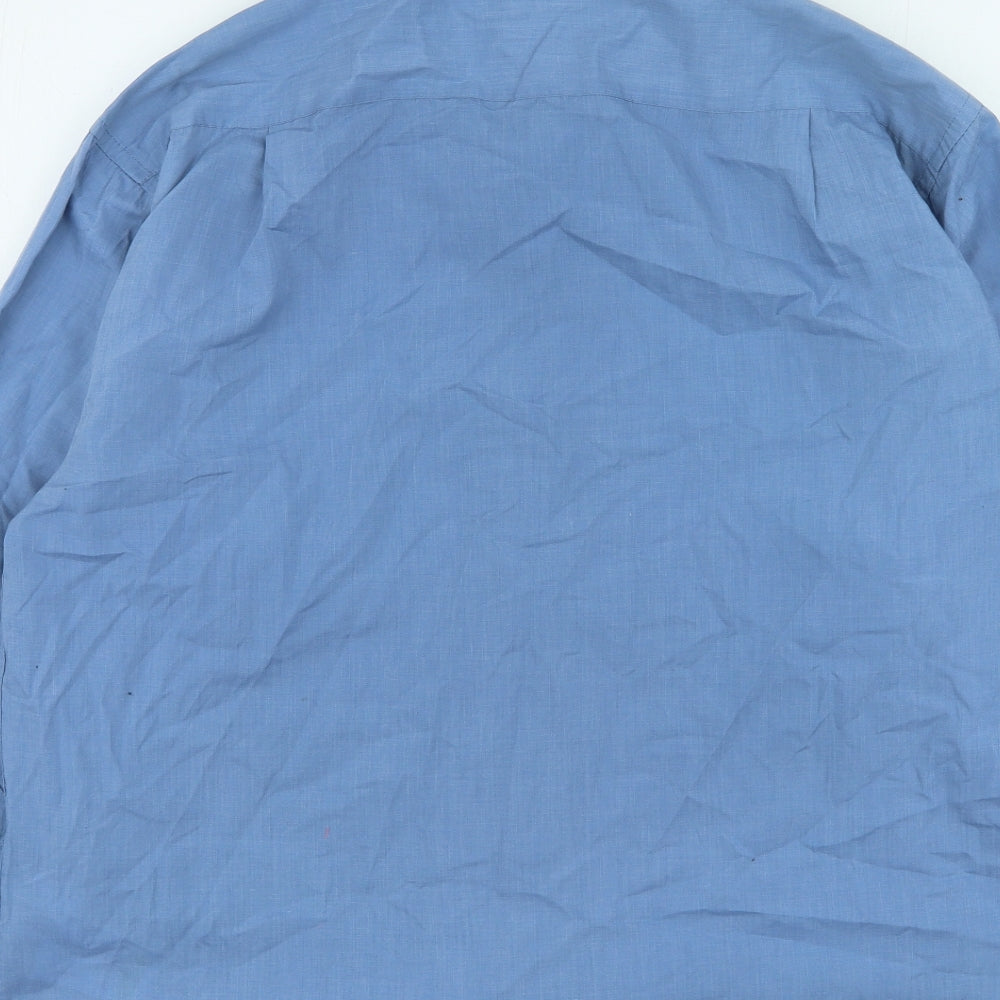 Mens UK Size 16 EWM Blue Button-Up Long Sleeve Casual Shirt