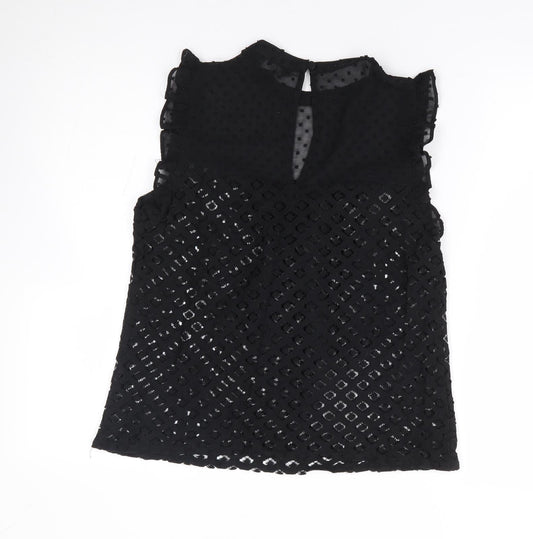 F&F Womens Black Polyester Jersey Blouse Size 10 Crew Neck