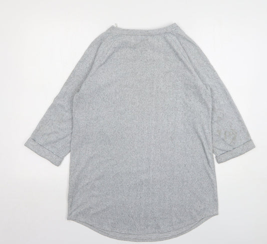 F&F Womens Grey Round Neck Animal Print Polyester Pullover Jumper Size 10