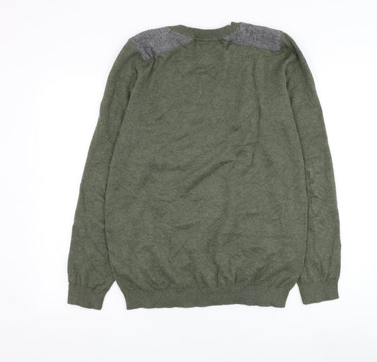 New Look Mens Green Round Neck Cotton Pullover Jumper Size M