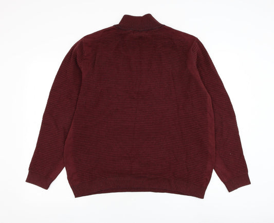 Avenue Mens Red Mock Neck Cotton Pullover Jumper Size L