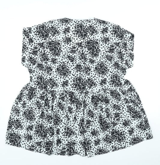 New Look Womens White Floral Polyester A-Line Size 12 V-Neck