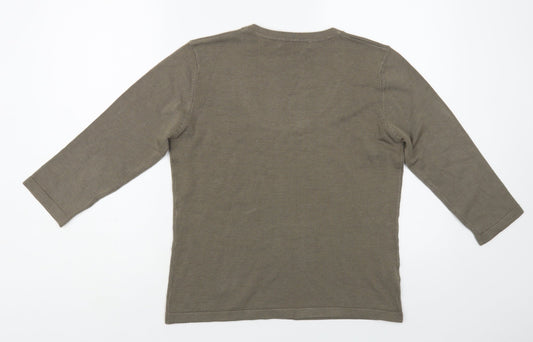 AMARANTO Womens Brown Scoop Neck Acrylic Pullover Jumper Size 14