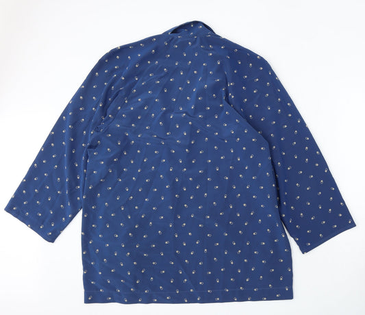 Country Casuals Womens Blue Collared Geometric Polyester Cardigan Jumper Size 10