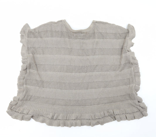 Laura Scott Womens Brown Round Neck Polyester Cape Jumper Size 6