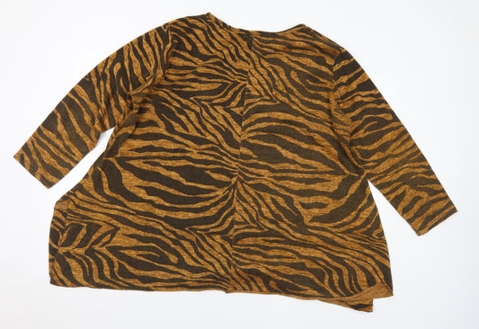LV Clothing Womens Brown Round Neck Animal Print Acrylic Pullover Jumper Size XL - Tiger Print
