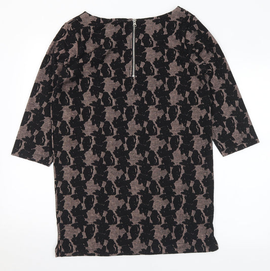 Nutmeg Womens Black Boat Neck Geometric Polyester Tunic Jumper Size 10