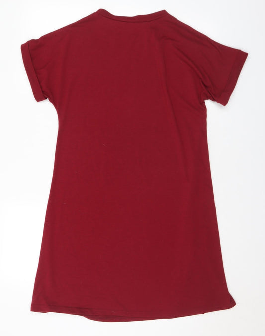 SheIn Womens Red Polyester T-Shirt Dress Size S Crew Neck