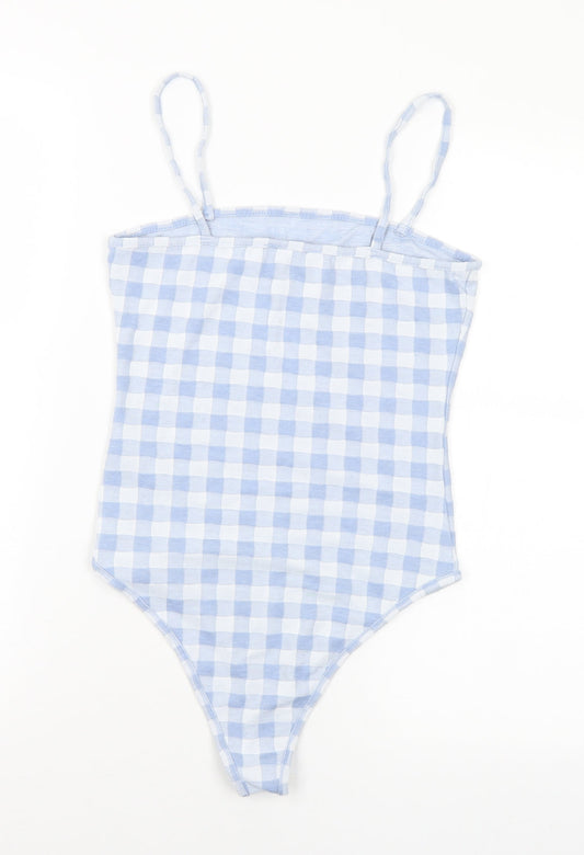 Primark Womens Blue Check Polyester Bodysuit One-Piece Size 6 - 6-8