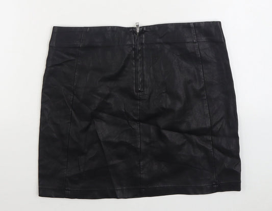 Papaya Womens Black Polyurethane A-Line Skirt Size 12 Zip