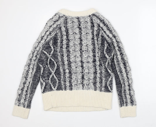 TU Womens Blue Round Neck Geometric Acrylic Pullover Jumper Size 10