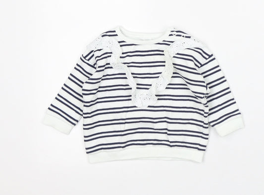 F&F Baby White Striped Cotton Pullover Jumper Size 3-6 Months