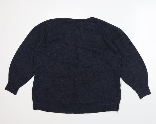 H&M Mens Blue V-Neck Acrylic Pullover Jumper Size S