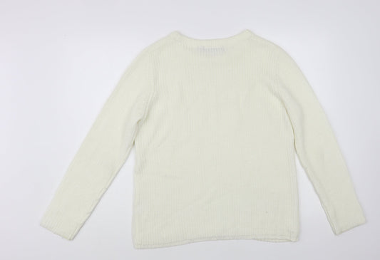 Avenue Womens White Crew Neck Acrylic Pullover Jumper Size 12