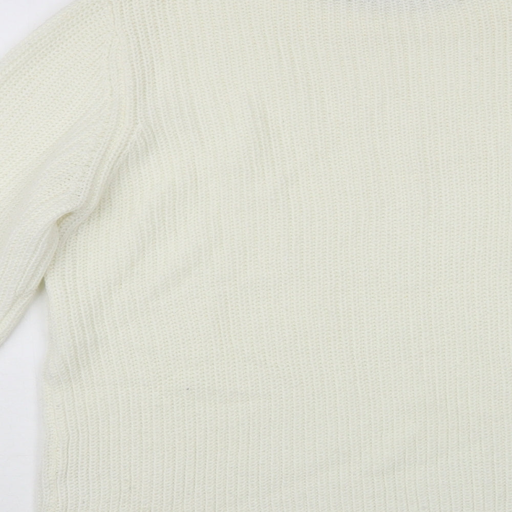 Avenue Womens White Crew Neck Acrylic Pullover Jumper Size 12