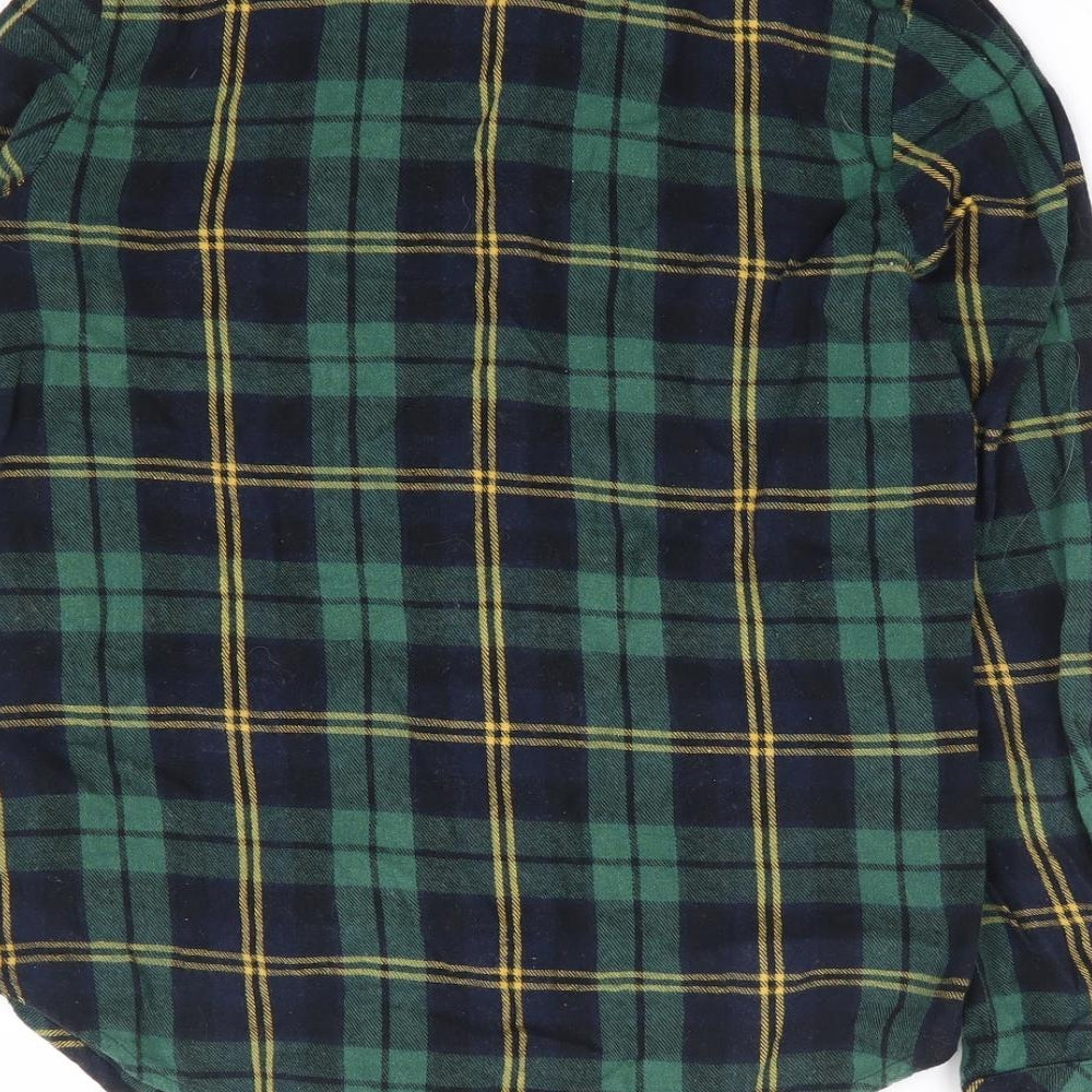 New Look Girls Green Plaid 100% Cotton Jersey Button-Up Size 12 Years Collared Button
