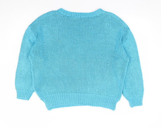 George Womens Blue Round Neck Acrylic Pullover Jumper Size S
