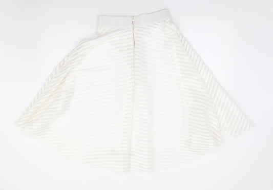 New Look Womens Ivory Striped Polyester Swing Skirt Size 8 Zip