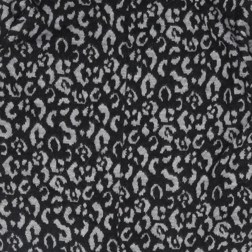 Glossy Womens Grey Roll Neck Animal Print Acrylic Pullover Jumper Size M