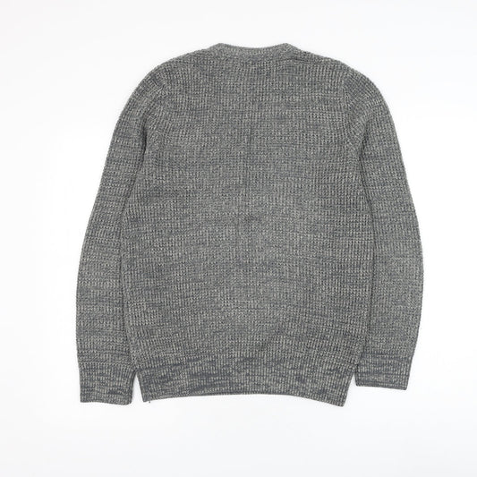 New Look Mens Grey Round Neck Acrylic Pullover Jumper Size S