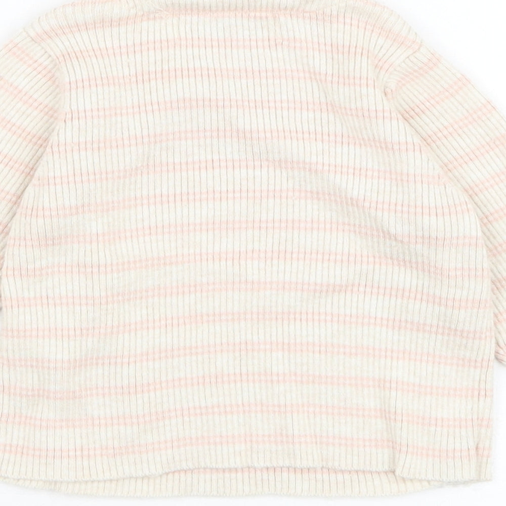 Mint Velvet Girls Beige Striped Nylon Cardigan Jumper Size 3-6 Months Button