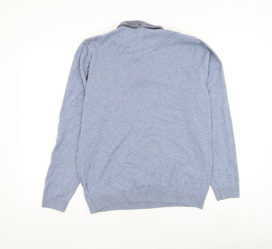 NEXT Mens Blue Collared Cotton Pullover Jumper Size M