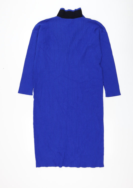 Select Womens Blue Viscose Jumper Dress Size S Collared Pullover