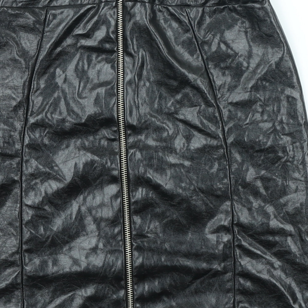 PRETTYLITTLETHING Womens Black Polyester Straight & Pencil Skirt Size 10 Zip