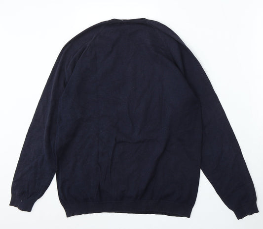 Easy Mens Blue Round Neck Cotton Pullover Jumper Size M