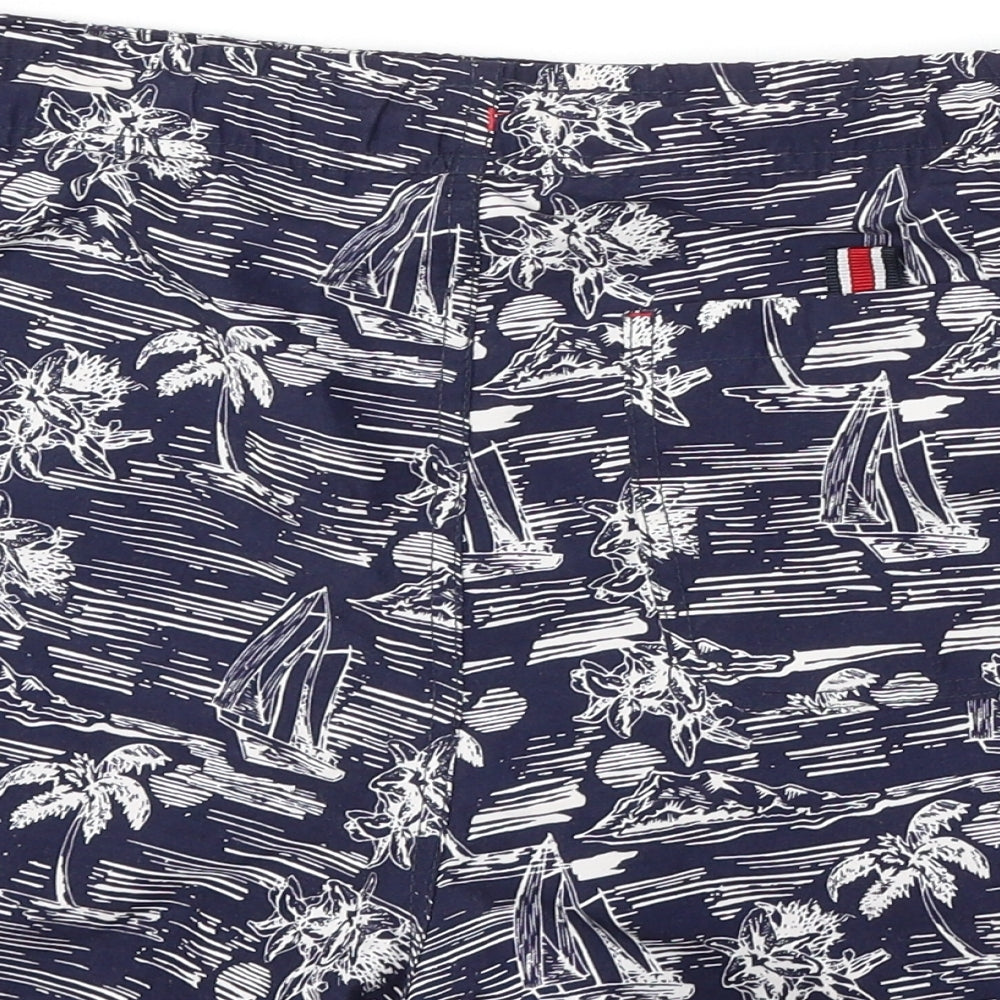 Maine New England Mens Blue Geometric Polyester Sweat Shorts Size S L6 in Regular Drawstring - Beach