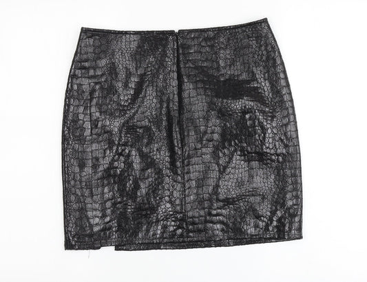 Motel Womens Black Animal Print Polyester A-Line Skirt Size L Zip