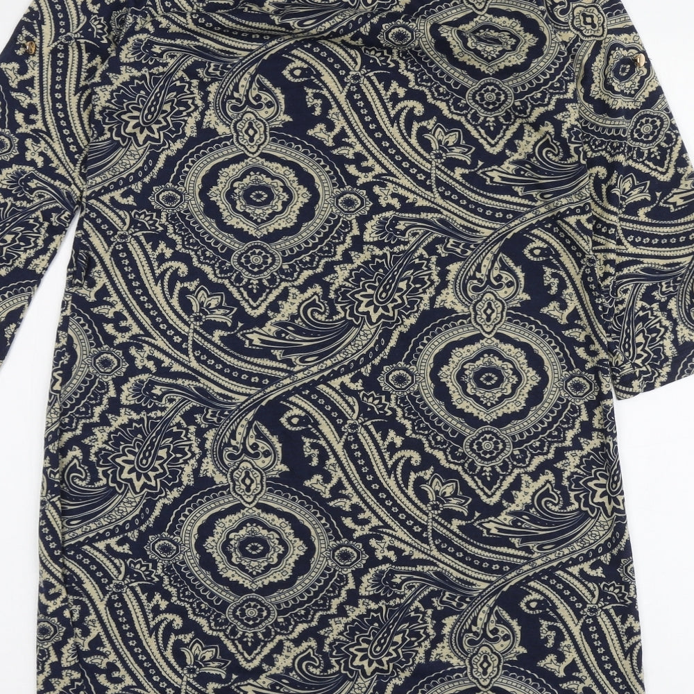 QED London Womens Blue Paisley Cotton Trapeze & Swing Size M Round Neck