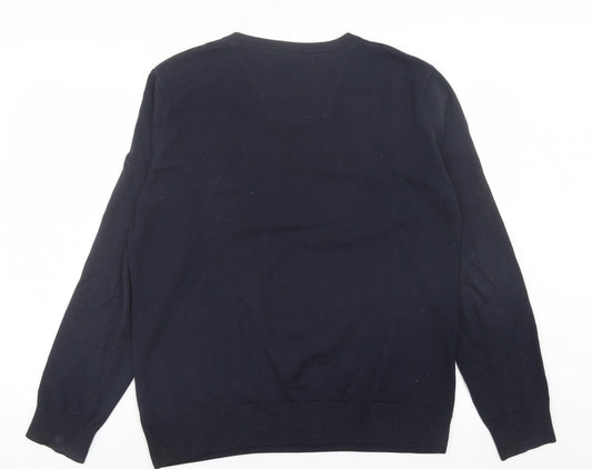 TOM TAILOR Mens Blue V-Neck Cotton Pullover Jumper Size L