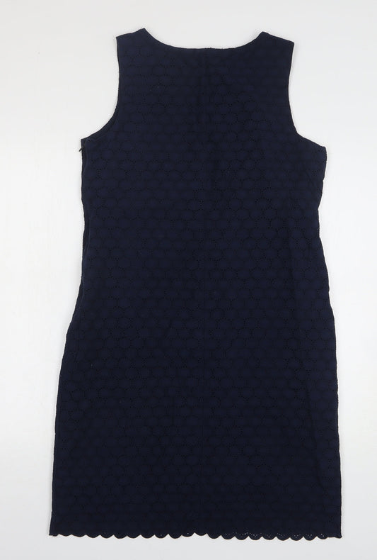 Gap Womens Blue Geometric Cotton Sheath Size 8 Round Neck Pullover - Scalloped Hem