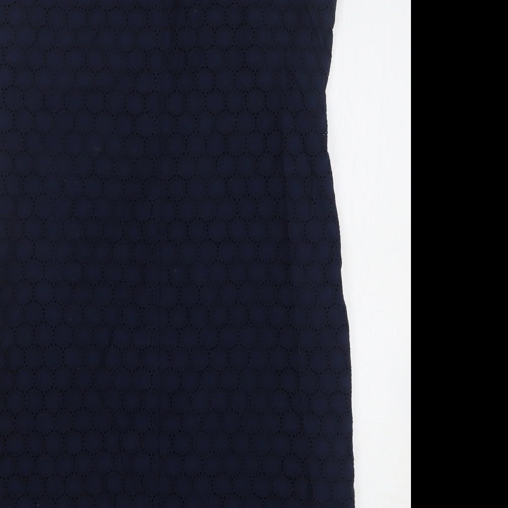 Gap Womens Blue Geometric Cotton Sheath Size 8 Round Neck Pullover - Scalloped Hem
