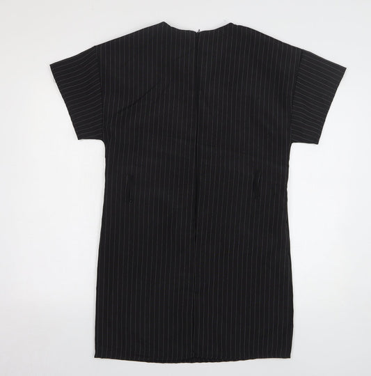 PRETTYLITTLETHING Womens Black Striped Polyester T-Shirt Dress Size 8 Round Neck Pullover