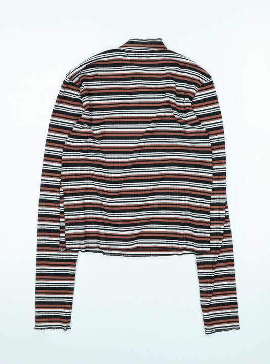Glamorous Womens Multicoloured Striped Viscose Cropped T-Shirt Size 10 High Neck