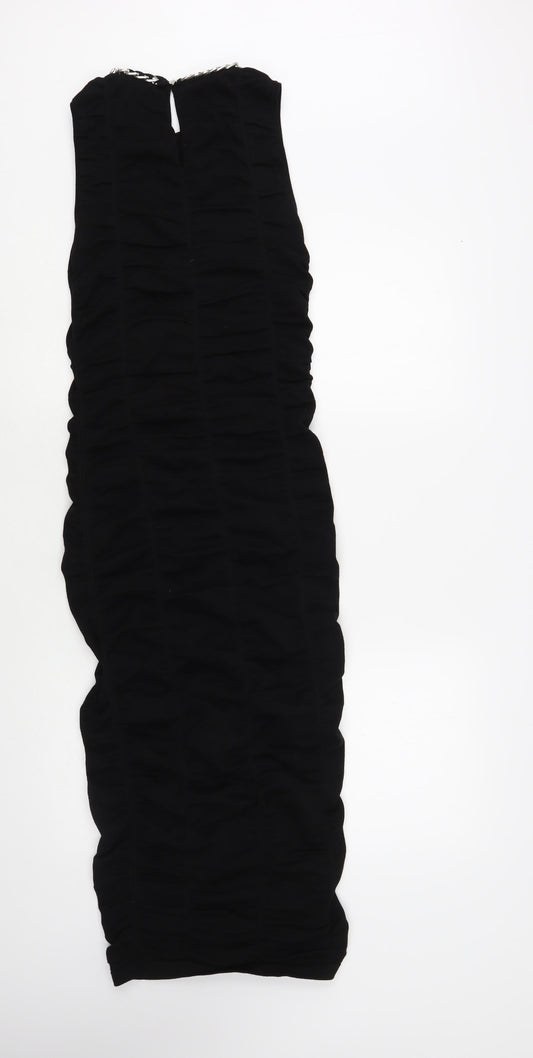 Zara Womens Black Viscose Bodycon Size XS Round Neck Button - Embellished Neckline