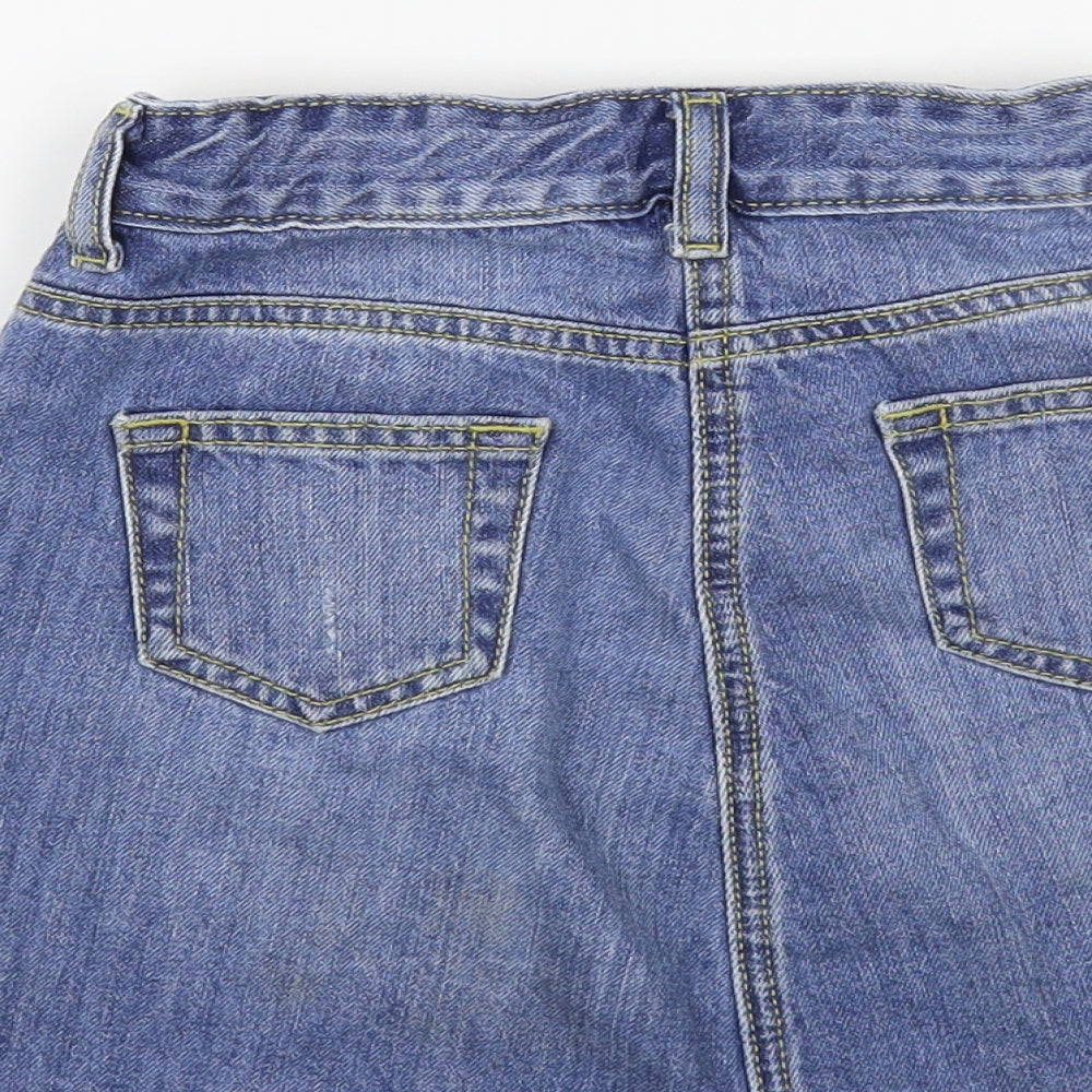 Matalan Girls Blue Cotton Mini Skirt Size 9 Years Regular Button