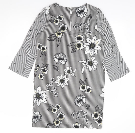 NEXT Womens Black Floral Polyester A-Line Size 12 Round Neck Pullover - Bee, Floral