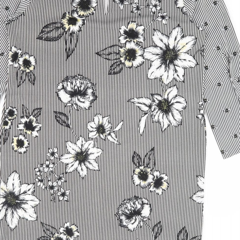 NEXT Womens Black Floral Polyester A-Line Size 12 Round Neck Pullover - Bee, Floral